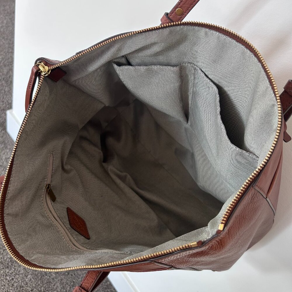 Fossil Leather Tote Bag Shoulder Bag Camel Brown - Picture 11 of 15